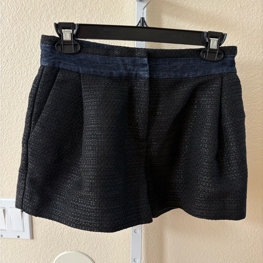 Armani Exchange Contrast High Waist Tailored Shorts In Black And Blue - Size 2
